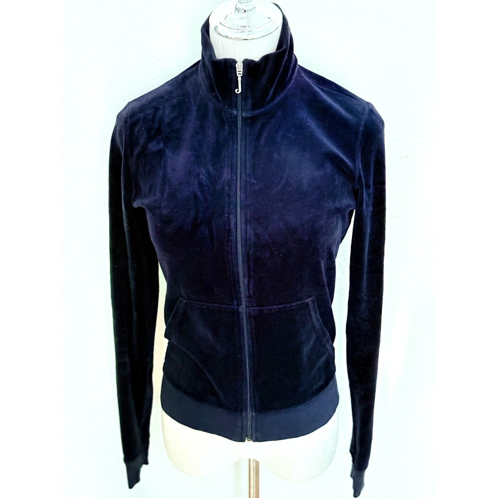Juicy Couture Velvet Track Jacket Medium Navy Blue Excellent Y2K Cotton Blend